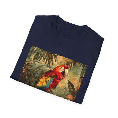 Charcoal T-shirt with vibrant parrot print in soft breathable cotton fabric