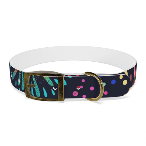 Vibrant festive fireworks dog collar in black onyx for medium dogs.