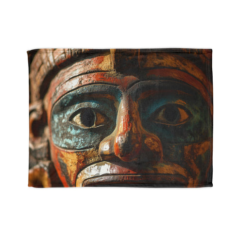 Ancient Mask Radiating Cosmic Energy Plush Fleece Throw Blanket