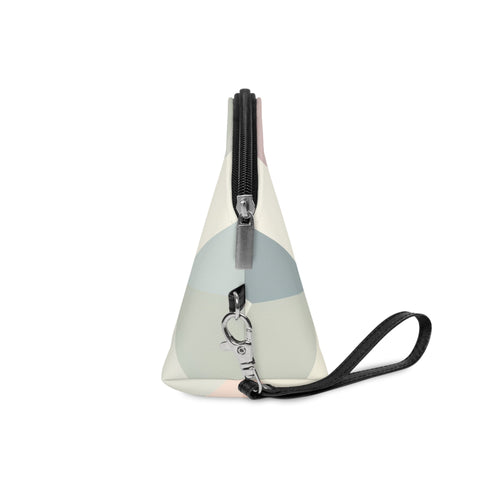 Chic pastel geometric print makeup bag with zipper for cosmetics travel.