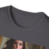 Charcoal cotton T-shirt showcasing elegant Kate Middleton inspired design with soft brushstrokes