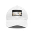 White cotton baseball hat with botanical xray design and light brown patch.