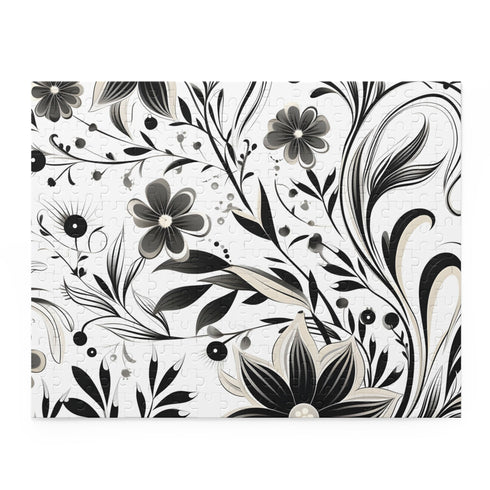 Stylish black and white geometric jigsaw puzzle with vector bezier curves.