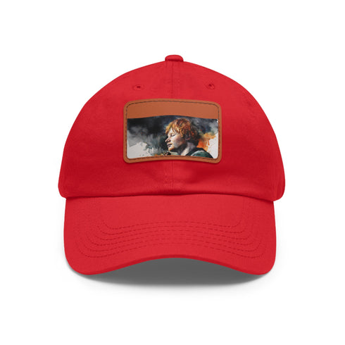 Ed Sheeran Watercolor Splatter Baseball Cap in White with Light Brown Patch