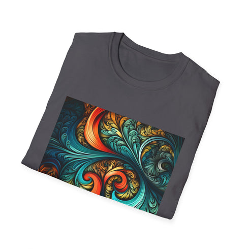 Charcoal DTG T-shirt with intricate fractal pattern crew neck and regular fit