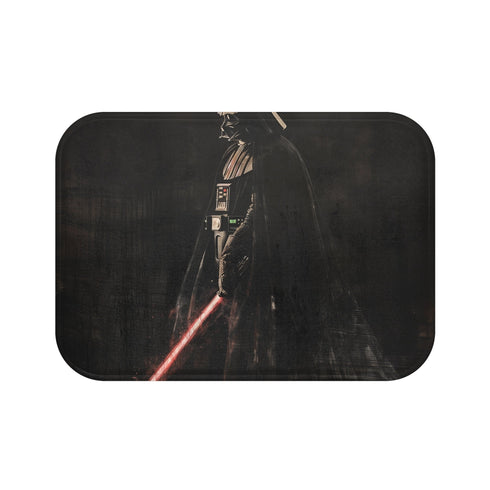 Dark side-inspired Darth Vader silhouette bath mat, 24" x 17".