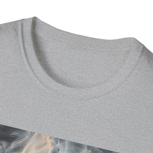 Abstract charcoal smoke art t-shirt in S size for men and women.