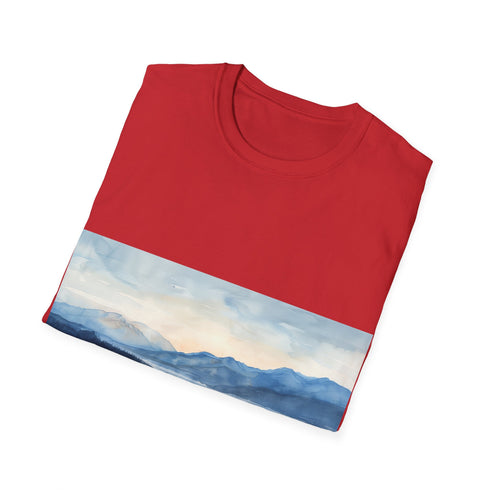 Alaska Bliss Watercolor Tee in Charcoal, Regular Fit, Cotton Material.