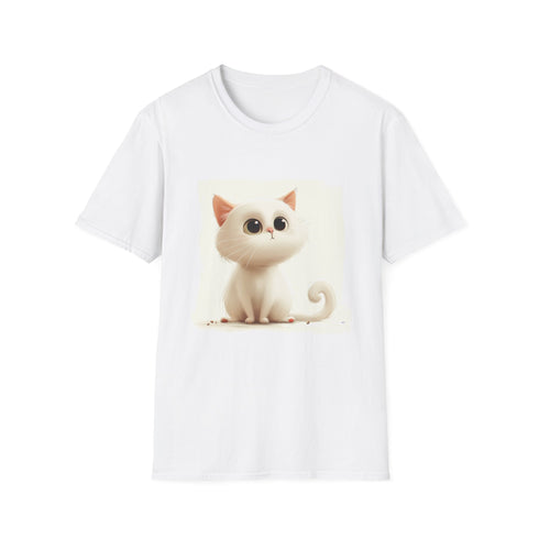 Cute cartoon cat t-shirt in charcoal, size small for men and women