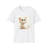 Cute cartoon cat t-shirt in charcoal, size small for men and women