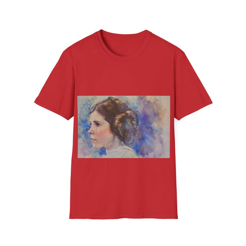 Sci-fi art tee with watercolor Princess Leia design in charcoal.