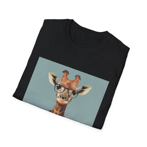 Hipster giraffe graphic tee in charcoal with S size option.