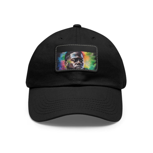 Kevin Hart neon watercolor baseball cap with light brown patch.