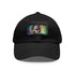 Kevin Hart neon watercolor baseball cap with light brown patch.