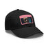 Neon watercolor baseball cap with light brown patch in rectangle shape.