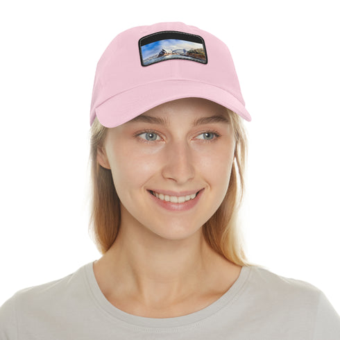 Sydney skyline baseball cap in white with light brown patch.