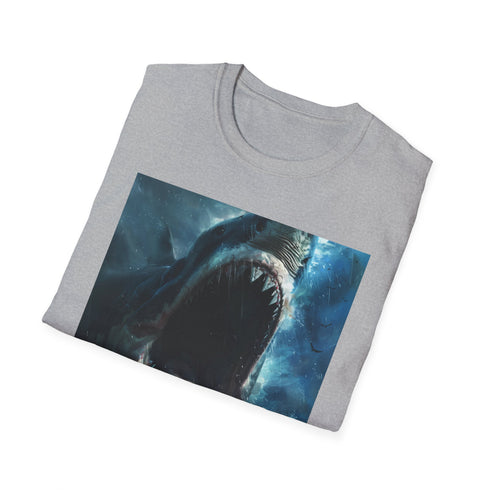 Charcoal cotton T-shirt with bold Jaws shark painting and crew neck