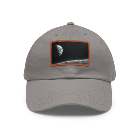 Earths Horizon Cap in White with Light Brown Rectangle Patch.