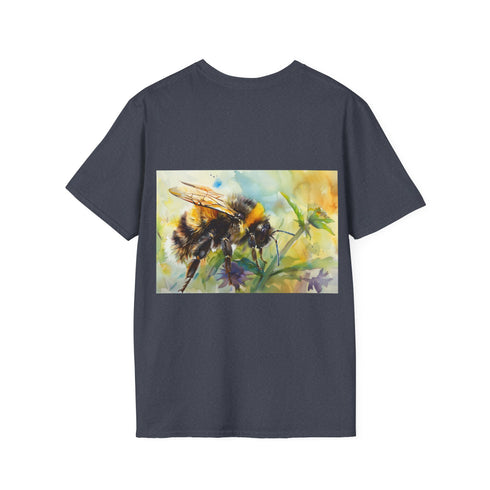 Bumblebee watercolor tee, vibrant colors for nature lovers.
