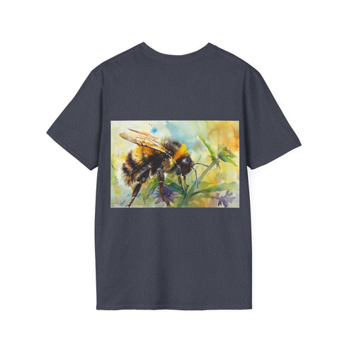 Watercolor bumblebee charcoal cotton tee with crew neck and regular fit