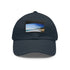 Stylish white baseball cap with Malibu beach patch.