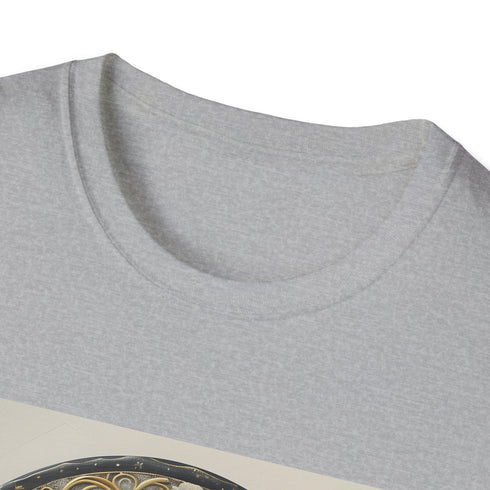 Charcoal cotton t-shirt featuring intricate mandala sun and moon design