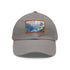 Swiss Alps watercolor baseball cap with light brown patch.