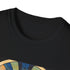 Charcoal cotton crew neck T-shirt with bold art deco geometric patterns