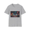 Charcoal cotton crew neck T-shirt featuring vibrant city night scene design
