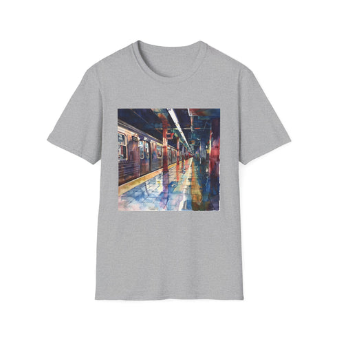 Watercolor New York Subway White T-shirt: Vibrant, iconic subway design.