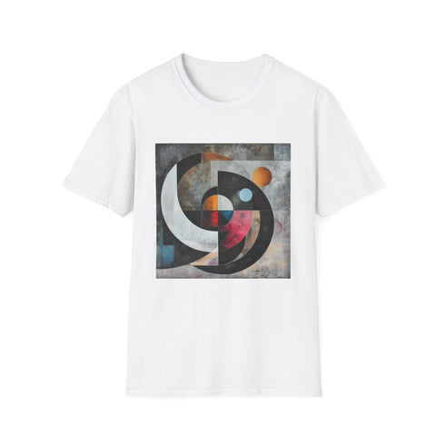 Charcoal crew neck cotton T-shirt with geometric abstract pattern