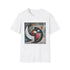 Charcoal crew neck cotton T-shirt with geometric abstract pattern