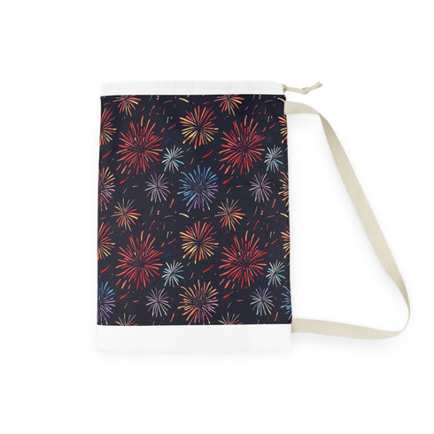 Colorful fireworks pattern laundry bag with festive design, 18" x 29".