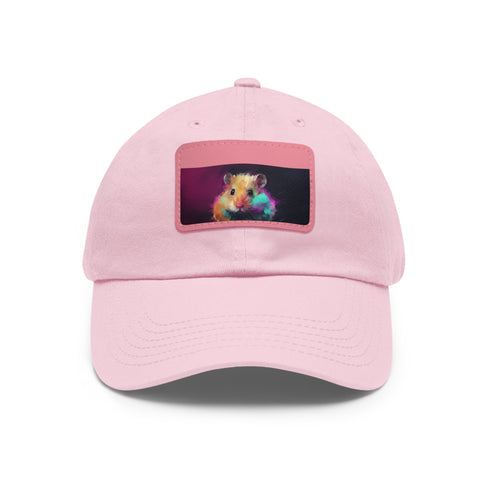 Neon hamster baseball cap in white with light brown patch.