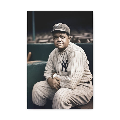 Babe Ruth signature baseball canvas, 18" x 12", indoor decor art.