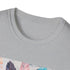 Charcoal cotton t-shirt with vibrant bohemian feather design for summer adventures