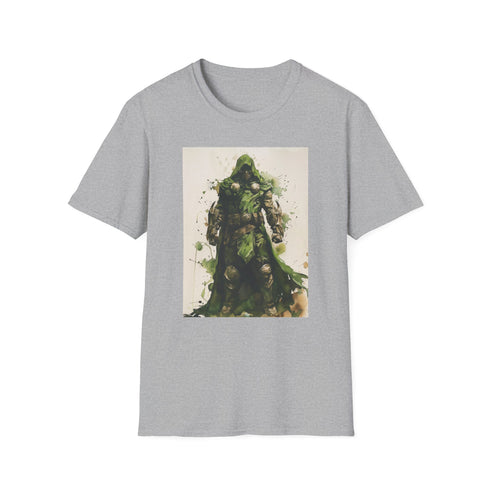 Charcoal Doctor Doom T-shirt with green armor graphic in crew neck style