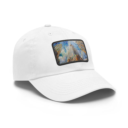 White cotton unisex hat with Chrysler Building watercolor design.