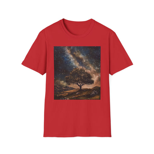 Charcoal cotton t-shirt with vibrant Milky Way night sky painting
