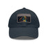 Neon watercolor baseball cap with light brown patch, rectangle shape.