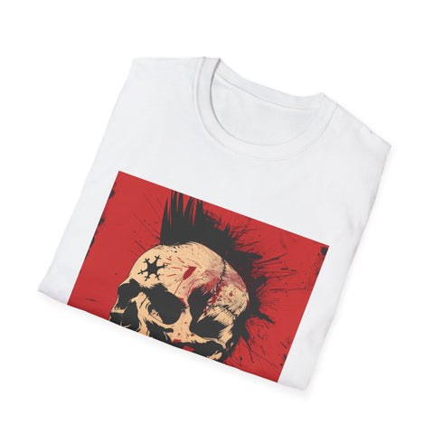 Charcoal punk rock T-shirt with bold snarling skull graphic