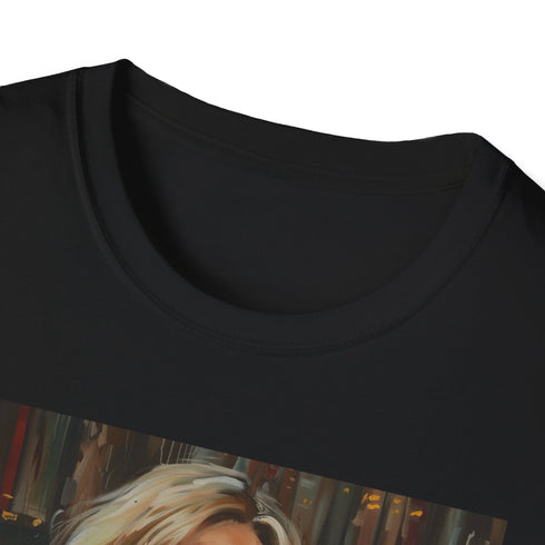 Charcoal cotton T-shirt featuring a vibrant J.K. Rowling portrait design