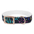 Vibrant M black onyx dog collar with festive fireworks pattern.
