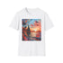 Charcoal crew neck cotton T-shirt with vibrant Boracay sunset beach graphic