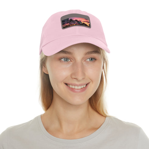 Miami Sunset Horizon Baseball Cap in white with light brown rectangle patch.