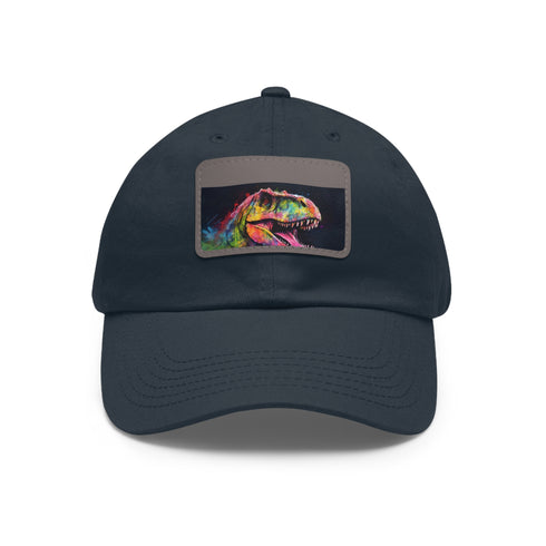 Dino Dreams Watercolor Neon Baseball Cap, White with Light Brown Patch