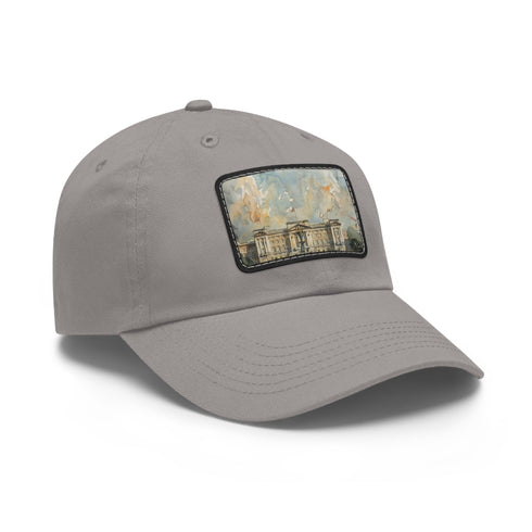 Buckingham Palace watercolor baseball cap with light brown patch.