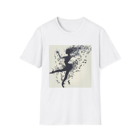 Charcoal cotton t-shirt with dancer silhouette and musical notes design