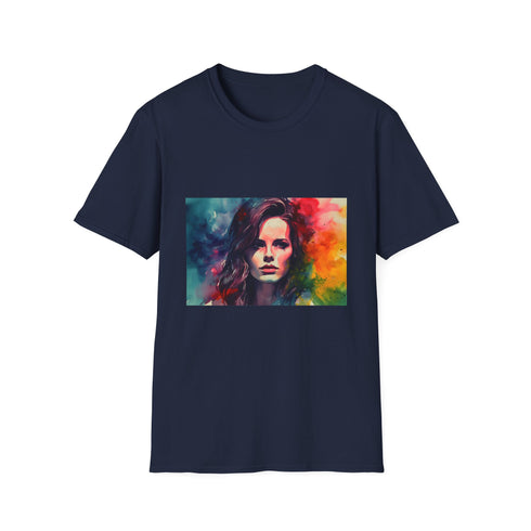 Charcoal cotton crew neck T-shirt with vibrant watercolor and neon design