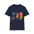 Charcoal cotton crew neck T-shirt with vibrant watercolor and neon design